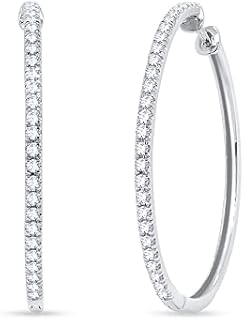 Real Natural Diamond Fascination Big Round Cut Hoop Earrings for Women Girls - 925 Sterling Silver 14K Gold Plated Round Cut Natural Diamond Hoop Earring (1.00 Carat, I-J Color, I2 Clarity)