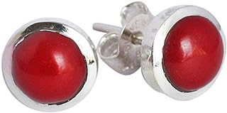 Coral Stud Green-Malachite Earrings with Push Back in Sterling Silver for Women - Minimalist Design