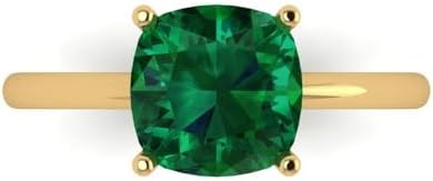 Cushion Cut Simulated Emerald Engagement Ring in 14k Yellow Gold for Women - Clara Pucci Solitaire Design