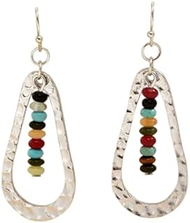Silver Boho Dangle Earrings with French Wire Back and Multicolor Zircon Gems in Drop Design for Trendsetter Women