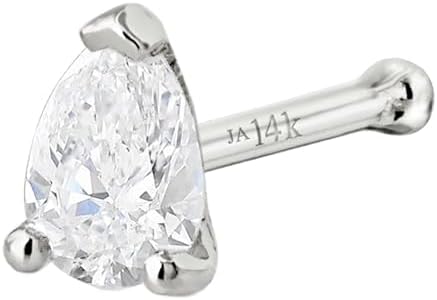 Jewelry Avalanche Pear Shape Moissanite 14K Gold Nose Bone Stud 22G Ball-end Nose Ring Stud V-prong set Teardrop Gemstone Unisex Stud