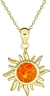 Women's Gold Plated Opal Sunburst Necklace Pendant with Rolo Chain and Spring Ring Clasp - .925 Sterling Silver Customizable