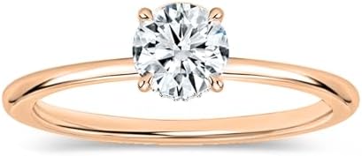 Round Pink Lab Diamond Engagement Ring for Women, 10K Rose Gold, Created Gem, Halo Design
