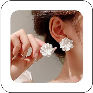 Sttiafay Boho Acrylic Flower Earrings White Flower Studs Earrings Vintage Flower Earrings Wedding White Flower Earrings Jewelry for Women and Girls