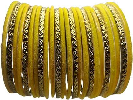 JAWSHEE Velvet Bangles Golden Set, 2 Dozen Glass Velvet Bangles, Matte Color With Velvet Layer For Added Beauty and Durability, Beautiful Women's Bangle Bracelets, Indian Bangles Jewelry Sets For Women