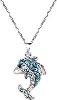 NC039 Cute New Blue Crystal Dolphin Charm Pendant Necklace, Standard