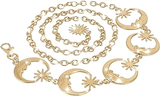 XZQTIVE Metal Gold/Silver Chain Belt for Women Dress Jeans Moon Sun Waist Chain Rhinestone Adjustable for Plus Size