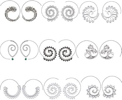 9 Pairs Bohemian Vintage Hoop Earrings Circle Tribal Earrings Swirl Spiral Hoop Earrings for Women, Silver