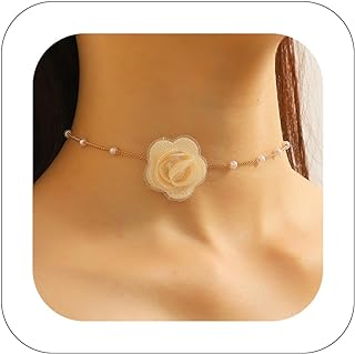 Bohemian Pearl Rose Lace Choker Necklace with Ball Chain - Elegant Vintage Design for Brides and Fashionistas