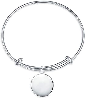 Minimalist Rhodium-Plated Silver Engravable Disc Bangle - Link Chain, 8-inch, No-Clasp Identification Bracelet for Women and Teens