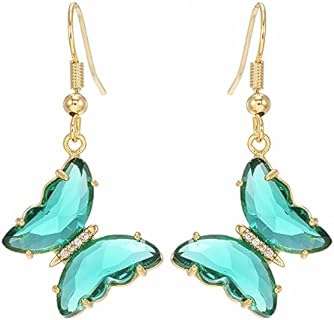 Gold Plated Butterfly Cubic Zirconia Dangle Earrings - Zinc Alloy Ball Design - No Gemstone Drop Earrings for Women