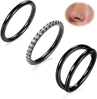 FUNLMO 3Pcs Nose Rings Hoops Double Hoop Nose Ring Conch Daith Tragus Helix Rook Piercing Jewelry Surgical Steel Cartilage Earring Conch Hoop Earring Septum Jewelry Lip Ring