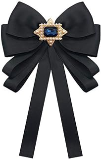 Rhinestone Crystal Ribbon Brooches Pin Bow Brooch Vintage Pre-Tied Bow Tie Collar Jewelry Bowknot Shirt Tie Collar Neck Tie for Women Ladies Girls Wedding Party Bow Tie (Black)