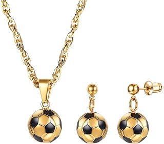 PROSTEEL Soccer Ball Football Charm Pendant Necklace Drop Earrings Set Gift Stainless Steel 18K Plated Sport Girl Women 3D Jewelry Set