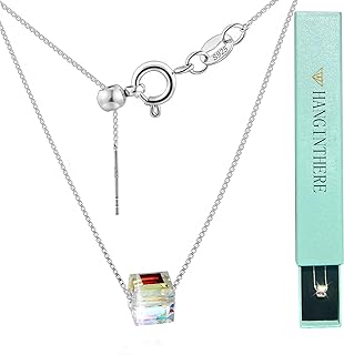 925 Sterling Silver Necklace for Women,18 Inch,0.8mm Aurora Borealis Crystal Pendant Sterling Silver Chain Necklaces Is Best Gift for Valentine's Mother's Day