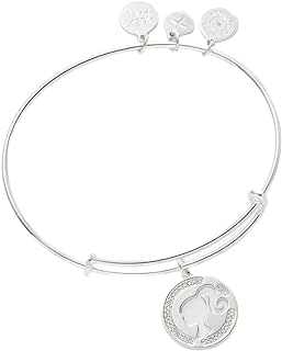 Alex and Ani Barbie Core, Silhouette Pave Expandable Charm Bangle Bracelet, Shiny Silver Finish, Silver, 2 to 3.5 in