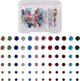 PandaHall Premium Glass Rhinestone Diamond Cabochons Birthstone Beads for Craft and Jewelry Making, Multi-Color 3/4/5mm, 180 Pcs
