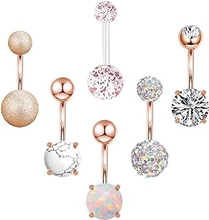 CZCCZC 14G Stainless Steel Belly Button Rings Marble Stone for Women Girls Natutal Mixed Stone Navel Rings Body Piercing Jewelry