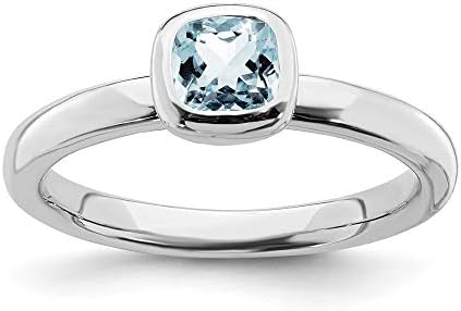 925 Sterling Silver Bezel Polished Cushion Cut Aquamarine Ring Jewelry for Women - Ring Size Options: 10 5 6 7 8 9