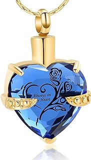 constantlife Crystal Heart Shape Cremation Jewelry Memorial Urn Necklace for Ashes, Stainless Steel Ash Holder Pendant Keepsake with Gift Box Charms Accessories for Women
