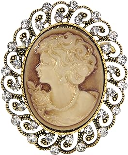 Gyn&Joy Vintage Inspired Clear Crystal Victorian Lady Cameo Pin Brooch