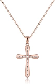 'GAVU Women's Cross Pendant Necklace in Rose Gold, Sterling Silver with Diamond Detailing and Spring Ring Clasp Cable Chain, 18-inches'