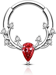 COCHARM Cubic Zirconia Christmas Nose Rings - Festive Antler Design - Suitable for 16G Septum and Daith Piercings - Hypoallergenic Stainless Steel Jewelry