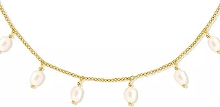 Solid 925 Sterling Silver Gold Pearl Necklace, Dangle Pearl Necklace, Simple Necklace, Dainty Gold Necklace for Women, Pearl Choker Necklace, Freshwater Pearl, Gold Chain Necklace