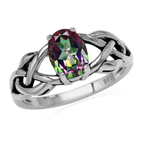 8X6mm Oval Shape Birthstone Gemstone Antique Finishing or Yellow Gold Plated 925 Sterling Silver Celtic Knot Weave Solitaire Ring Jewelry for Women