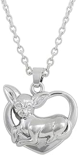 Trendy Silver Plated I Love Chihuahua Necklace Heart Shape Pendant 18" Chain