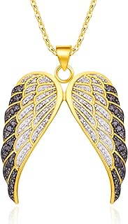 Charming AFFY Angel Wings Pendant Necklace, Rose-Gold-Plated, Adorned with 1/2 Carat White & Black Diamonds, 14k Gold Over Sterling Silver, 18" Rope Chain with Spring Ring Clasp - Ideal Gift for Her