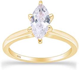 AFFY 14K Gold Over Sterling Silver Marquise Cut Cubic Zirconia Solitaire Engagement Wedding Ring For Womens, Mother's Day Gift For Her