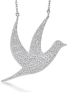 Gem Stone King Keren Hanan Art 925 Sterling Silver Hope Dove Pendant Necklace For Women Pave Setting Limited Edition (1.75 Inch with 18 Inch Chain)