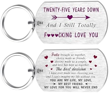 25th Wedding Anniversary Engraved Stainless Steel Keychain Gift for Husband/Wife, Featuring Double-Sided Messages of Love and Commitment