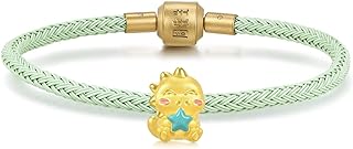 CHOW SANG SANG Cute Dinosaur Baby and Star Charm Bracelet, 999 24K Solid Gold with Box Chain and Lobster Claw Clasp for Women