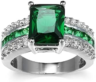 Women's Gorgeous Lab Grown Emerald Engagement Promise Ring May Birthstone Ring,Square cut Halo Anniversary Green Gemstone Wedding Band Ring Size 6-10