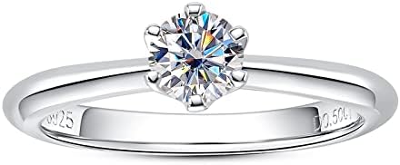 Moissanite Ring, 0.5/1/1.5/2/2.5/3CT Round Brilliant Cut Moissanite Diamond Six Prong Solitaire Engagement Ring Gold Plated 925 Sterling Silver Promise Wedding Rings for Women with Certificate