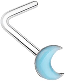 Luminous Moon-Shaped Glow-in-the-Dark L-Bend 316L Surgical Steel Nose Stud with Hypoallergenic Features, USA Made