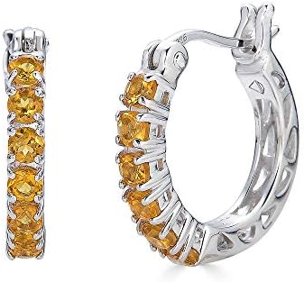 Sterling Silver Small Hoop Earrings with Color Stones