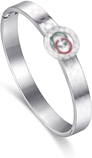 Four Leaf Clover Letter Bangle Bracelet for Women 18K Gold Plated Bangle Bracelet Silver Gold Bangle Bracelet with Cubic Zirconia Buckled Cuff Bold Bracelet