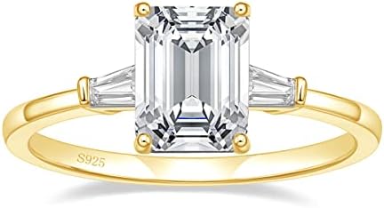 EAMTI 3CT 925 Sterling Silver Engagement Rings 3-Stone Emerald Cut Cubic Zirconia CZ Wedding Promise Rings for Her Wedding Bands for Women Size 3-11