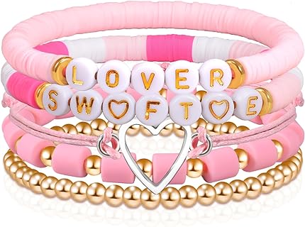 FANCIBAND Swiftie Bracelet Tay Bracelets Friendship Gifts for Swifties 5pcs Clay Bead Stackable Bracelets for Women Teen Girls
