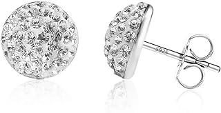 BAYUEBA 925 Sterling Silver Sparkle Crystal Half Dome Stud Earrings
