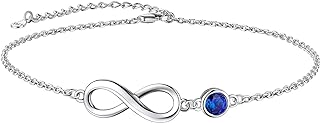 Suplight 925 Stelring Silver Infinity Birthstone Anklet, Dainty Foot Chain Crytal Anklet Bracelets for Women Girls (with Gift Box)