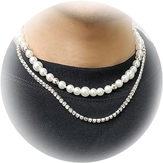 Cable Chain Faux Pearl Choker Necklace with Cuban Cross Pendant for Men - Versatile Accessory in Silver
