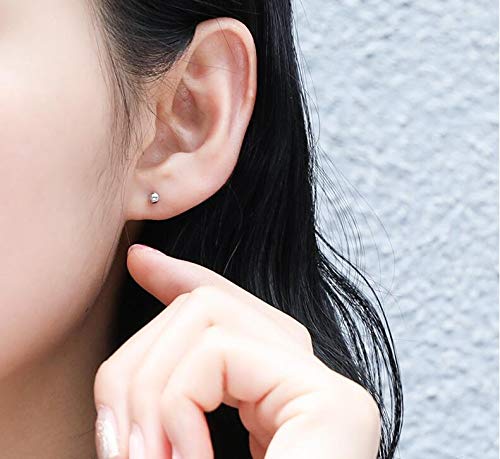 6-12 Pairs 925 Sterling Silver Stud Earrings for Women Girls 14K White Gold Plated 2mm Tiny Ball Stud Earrings Set Hypoallergenic Cartilage Tragus Multiple Piercings Earrings Jewelry for Sensitive Ears