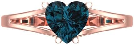 Clara Pucci 1.50 ct Heart Cut Solitaire split shank Natural London Blue Topaz Engagement Bridal Promise Anniversary Ring 18K Rose Gold