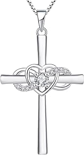 YL Women's Cross Necklace Sterling Silver Infinity Heart Crucifix Pendant Gemstones Criss Jewelry