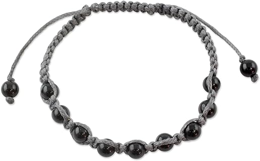 NOVICA Handcrafted Onyx Shambhalastyle Beaded Bracelet from India with Bead Chain Design for Unisex | Black Macrame Braided & Adjustable Size