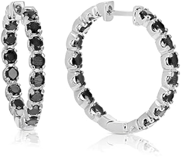 4 cttw Black Diamond Hoop Earrings in .925 Sterling Silver Inside Out 1 Inch